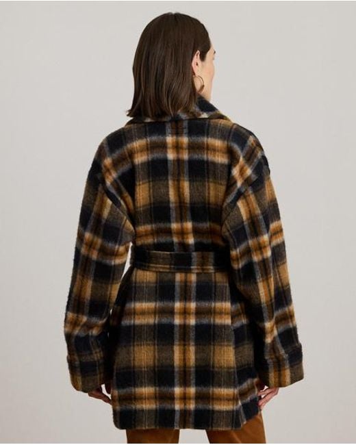 Ralph Lauren Black Karierter Mantel Mit Bindegürtel