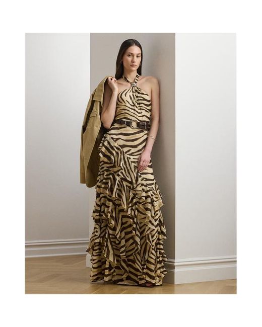 Abito in georgette con stampa zebrata di Ralph Lauren in Metallic