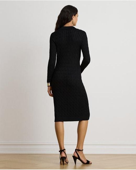 Ralph Lauren Black Cable-Knit Cotton-Blend Jumper Dress