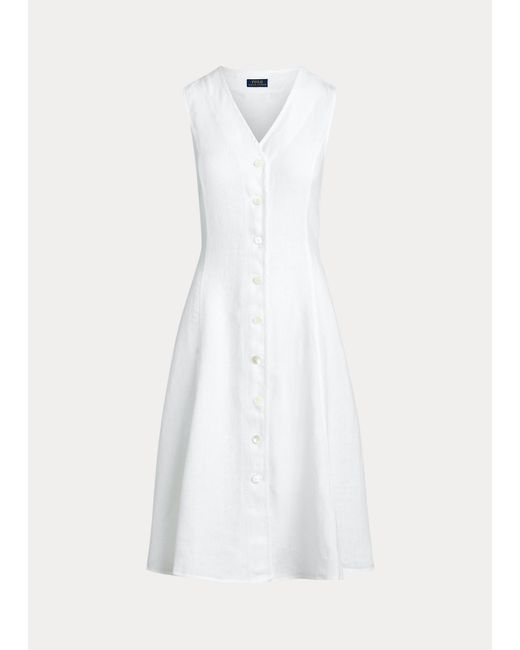 Polo Ralph Lauren White Buttoned-placket Linen Dress