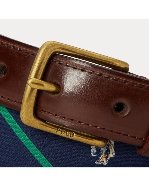 Polo Ralph Lauren Brown Polo Bear Leather-Trim Striped Belt for men