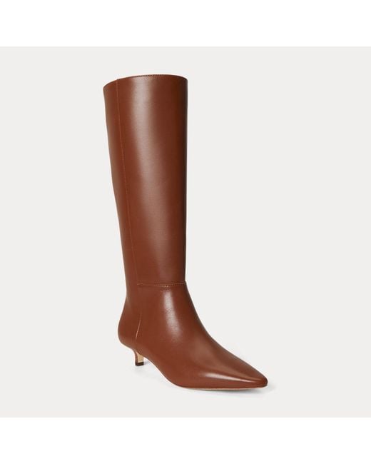 Ralph Lauren Brown Francesca Calfskin Tall Boot Heel