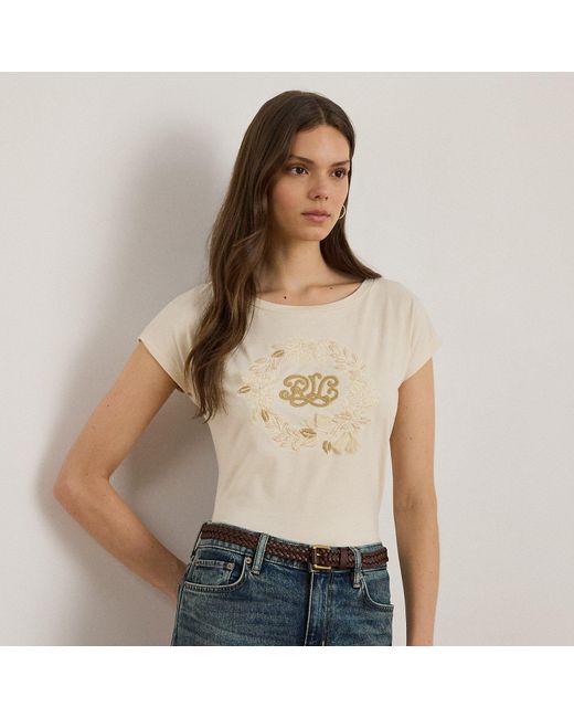 Ralph Lauren Natural Embroidered-Logo Cotton Jersey Tee