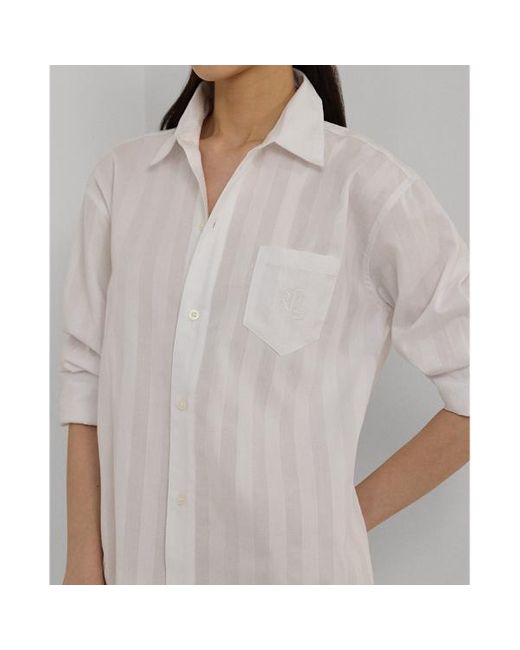 Lauren by Ralph Lauren White Shadow-stripe Cotton Sleep Shirt