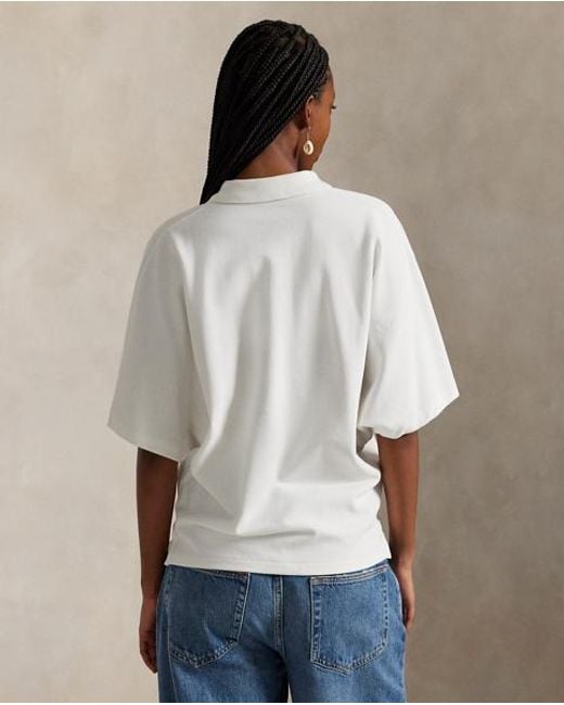 Polo Ralph Lauren White Dolman-Sleeve Mesh Polo Shirt