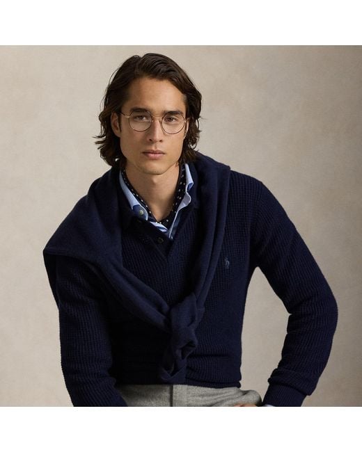 Pull Col Polo Texturé En Laine Et Coton Polo Ralph Lauren pour homme en coloris Blue