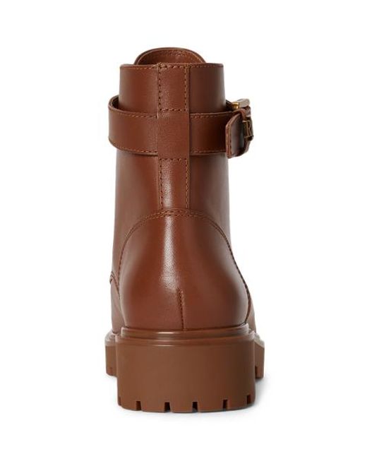 Ralph Lauren Brown Allyson Calfskin Logo-Keeper Bootie