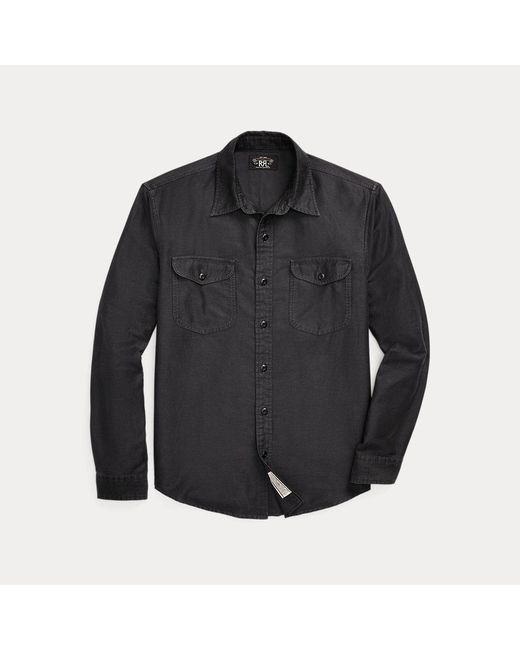 RRL Black Cotton-linen Sateen Workshirt for men