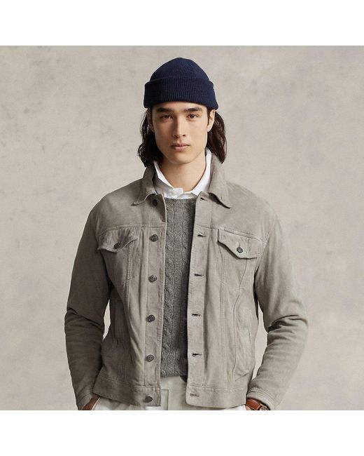 Ralph Lauren Suede Trucker Jacket in Gray for Men | Lyst
