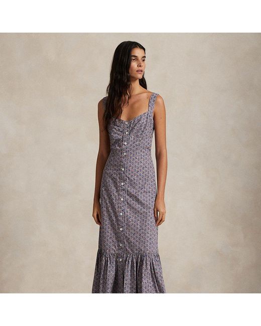 Abito in cotone a fiori con bottoni di Polo Ralph Lauren in Blue