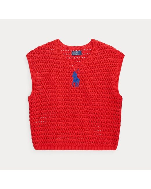 Polo Ralph Lauren Red Big Pony Crocheted Cotton Jumper