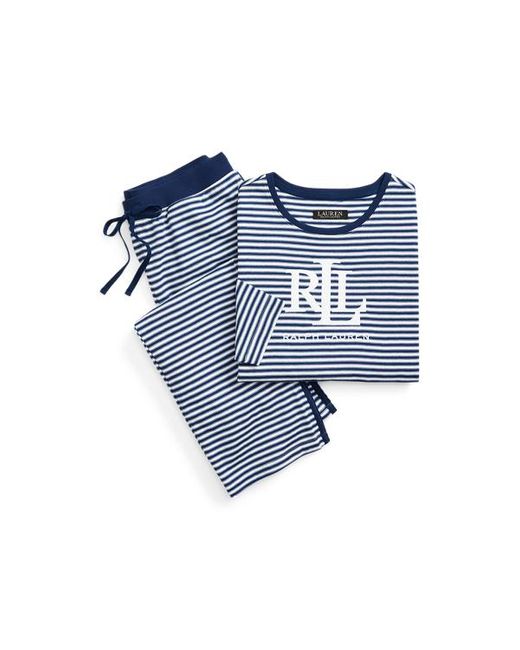Lauren by Ralph Lauren Gestreepte Interlock Pyjamaset Met Logo in het Blue