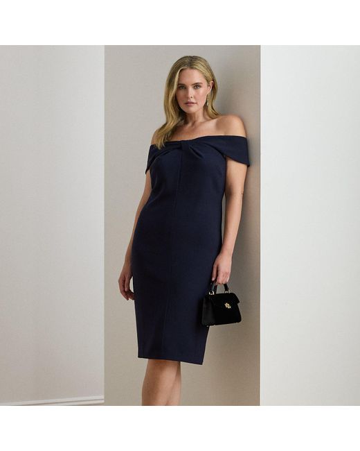 Ralph Lauren Blue Twist-Front Crepe Cocktail Dress
