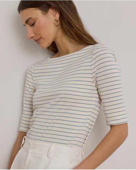 Ralph Lauren Gray Striped Stretch Cotton Boatneck T-Shirt