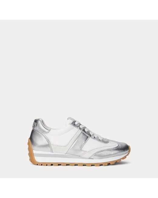 Ralph Lauren White Dani Metallic Leather & Suede Trainer