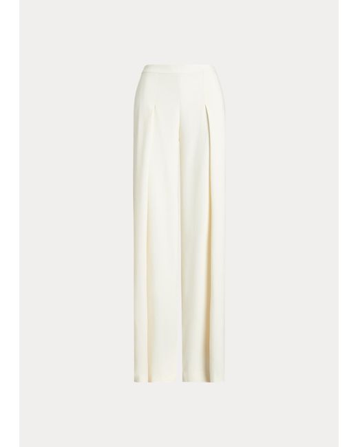 Ralph Lauren White Pleated Crepe Wide-leg Trouser