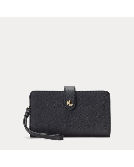 Ralph Lauren Black Crosshatch Leather Tech Wristlet
