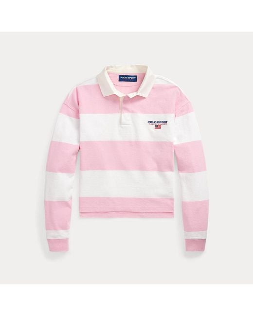 Polo Ralph Lauren Gestreept Cropped Rugbyshirt in het Pink
