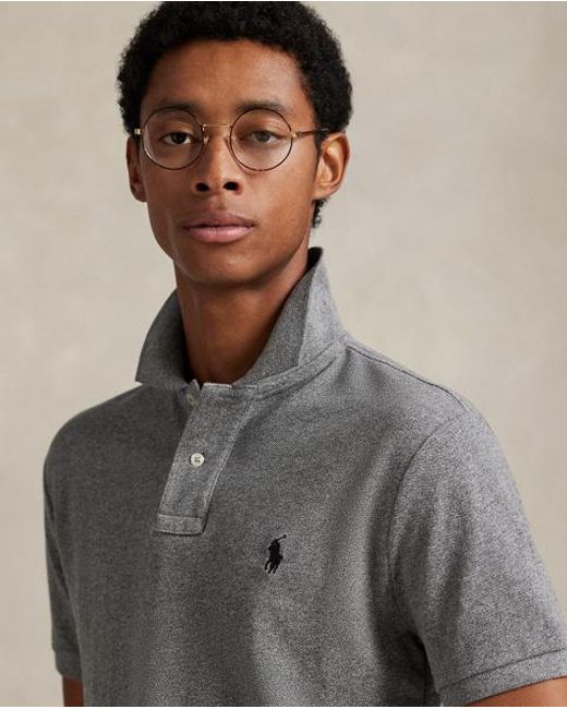 Polo Ralph Lauren Gray Custom Slim Fit Mesh Polo Shirt for men