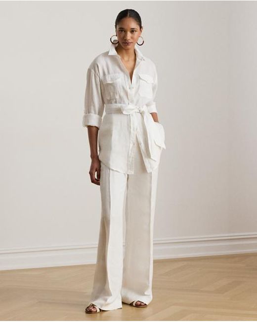 Ralph Lauren White Relaxed Fit Belted Linen Shirt