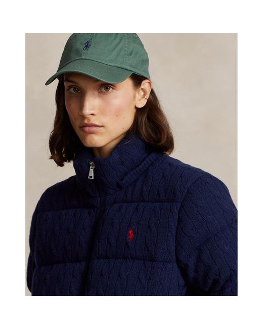 Polo Ralph Lauren Blue Cable-knit Hooded Down Coat