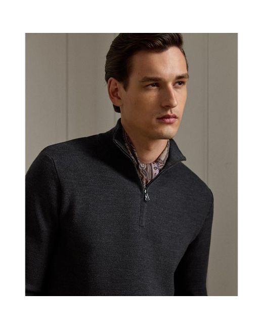 Maglia in lana piqué con cerniera di Ralph Lauren in Black da Uomo