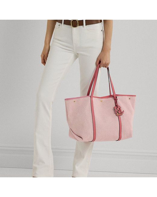 Lauren by Ralph Lauren Pink Canvas & Leather Large Emerie Tote