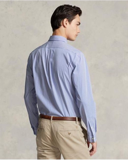 Polo Ralph Lauren Blue Custom Fit Striped Stretch Poplin Shirt for men