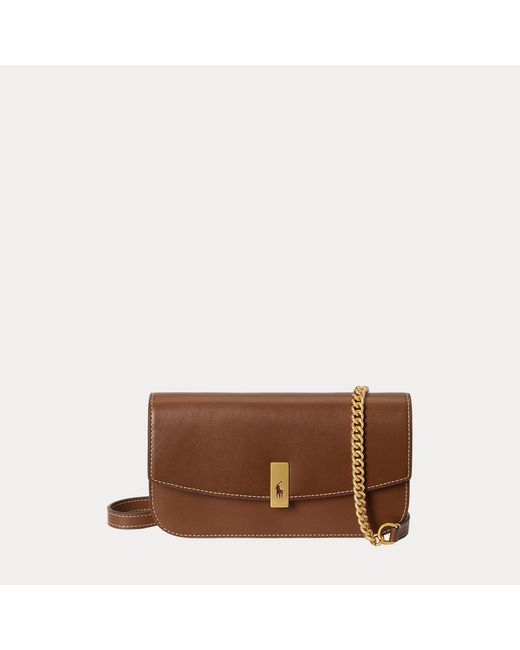 Polo Ralph Lauren Brown Polo Id Leather Chain Wallet And Bag