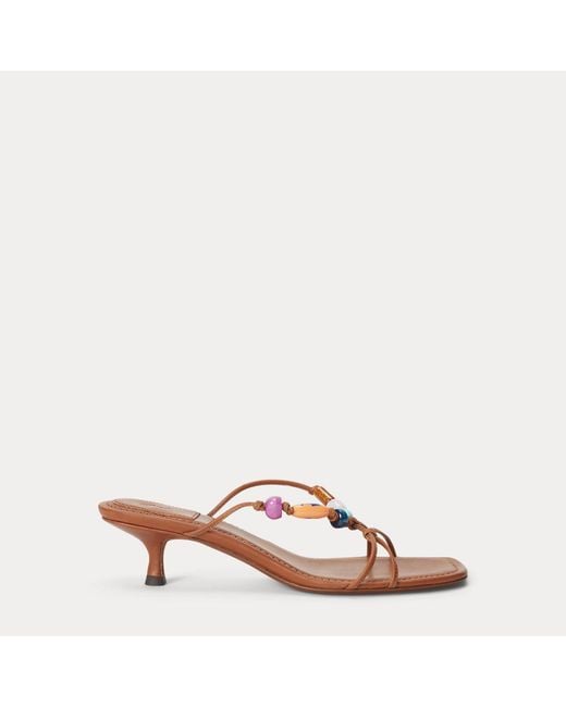 Polo Ralph Lauren Pink Beaded Leather Kitten Heel Sandal