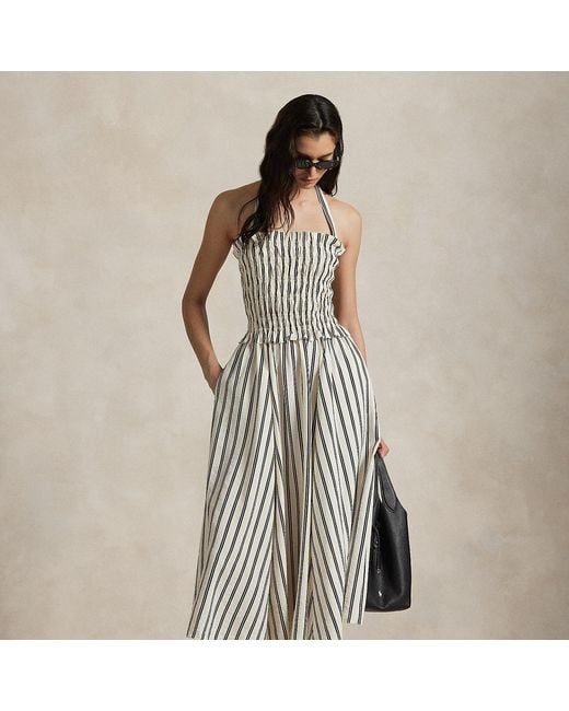 Polo Ralph Lauren White Striped Silk-Blend Dress