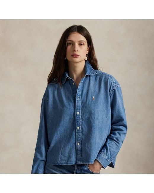 Ralph Lauren Blue Cropped Boxy Denim Shirt