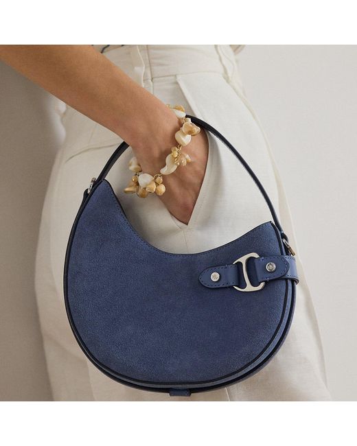 Ralph Lauren Blue Suede Small Tasha Crossbody Bag
