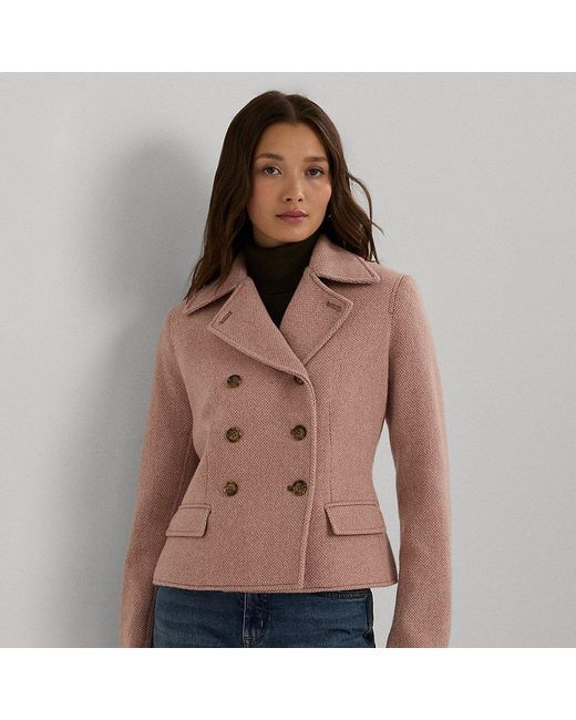 Ralph Lauren Brown Double-Breasted Herringbone Coat