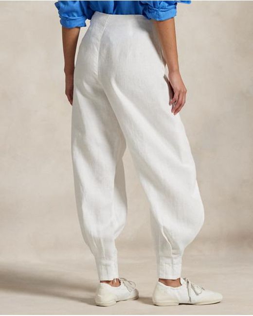 Polo Ralph Lauren White Linen Wide-Leg Tapered Wrap Trouser