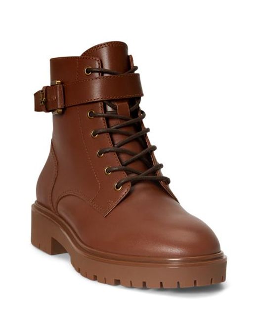 Ralph Lauren Brown Allyson Calfskin Logo-Keeper Bootie