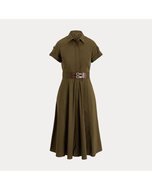 Ralph Lauren Green Buckle-Trim Stretch-Cotton Blend Dress