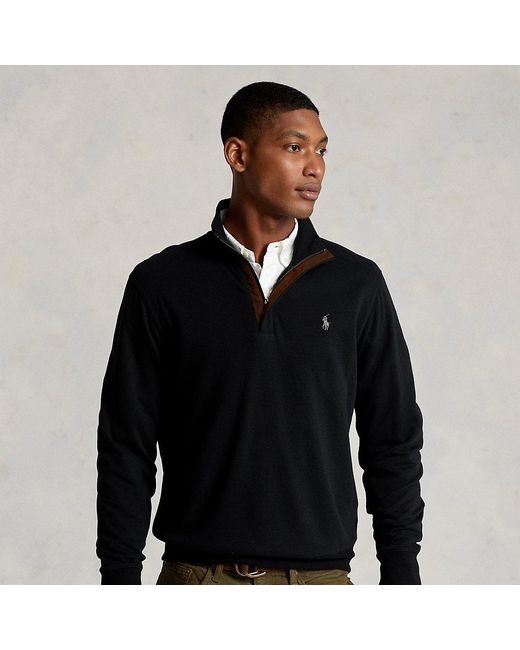 Ralph Lauren Luxury Jersey Quarter-zip Pullover in Black for Men | Lyst