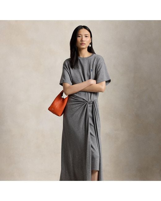Polo Ralph Lauren Gray Twist-Detail Tee Dress