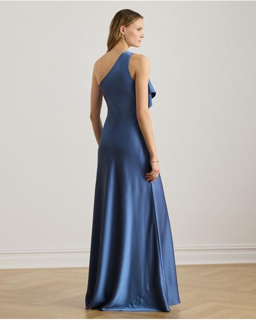 Ralph Lauren Blue Satin Charmeuse One-Shoulder Gown