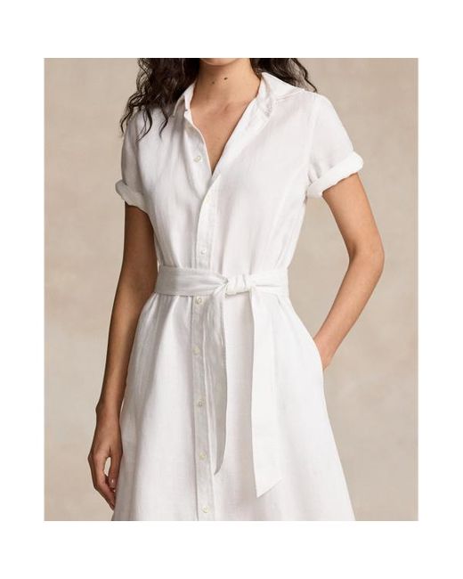 Polo Ralph Lauren White Gestuftes Hemdkleid aus Leinen