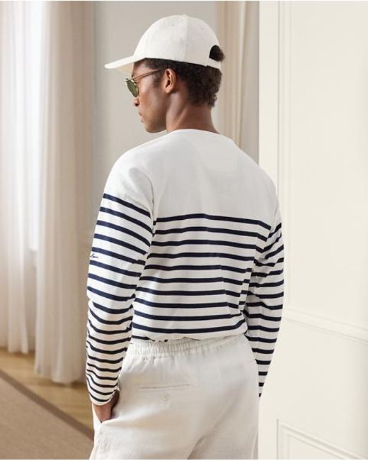Ralph Lauren White Relaxed Fit Striped Boatneck T-Shirt for men