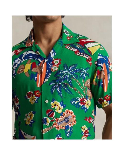 Camicia con stampa Polo Bear Classic-Fit di Polo Ralph Lauren in Green da Uomo