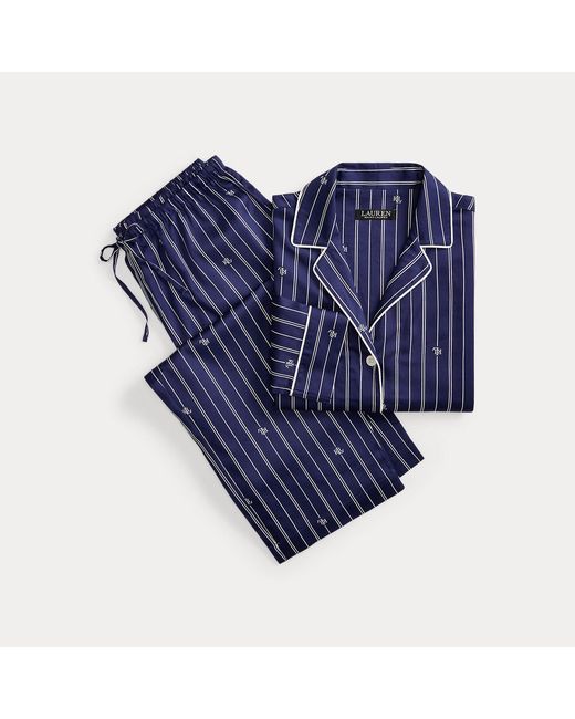 Ralph Lauren Blue Logo Striped Sateen Sleep Set