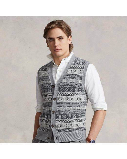 Polo Ralph Lauren Fair Isle Cotton-blend Sweater Vest in Gray for Men | Lyst