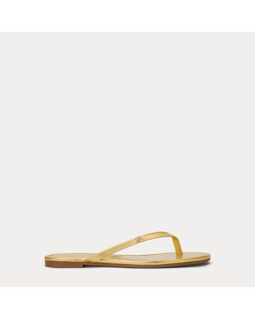 Ralph Lauren Natural Raquel Metallic Leather Flip-Flop