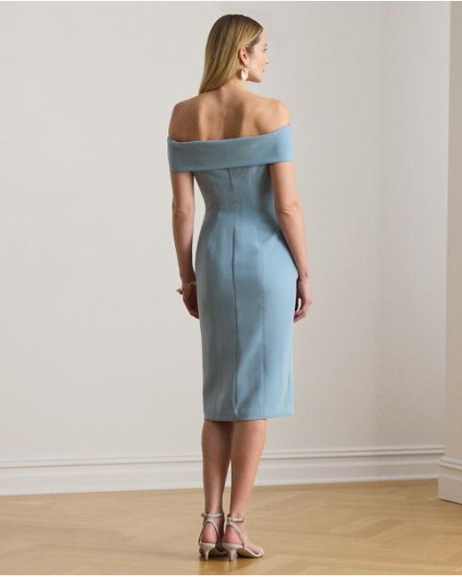 Ralph Lauren Blue Crepe Off-The-Shoulder Cocktail Dress