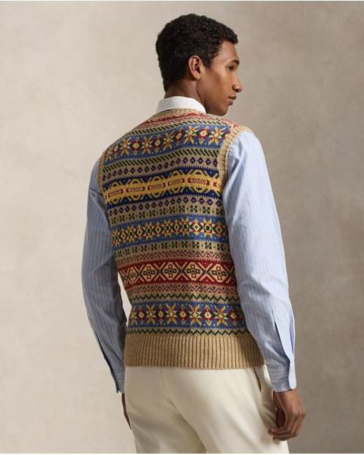 Polo Ralph Lauren Blue Fair Isle Cotton-Linen Sleeveless Jumper for men