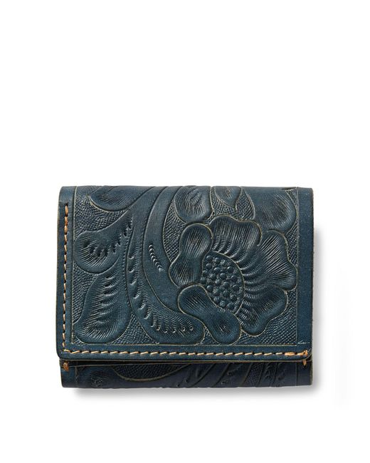 RRL Blue Tooled Indigo Leather Wallet for men