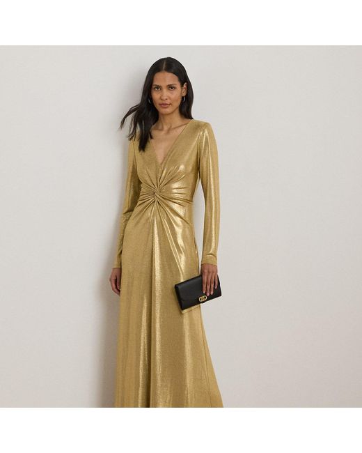Ralph Lauren Metallic Jersey Twist-Front Gown